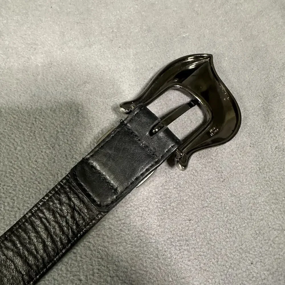 VTG MZ Accessories Genuine Leather USA Made Silver Western Buckle Classic Belt